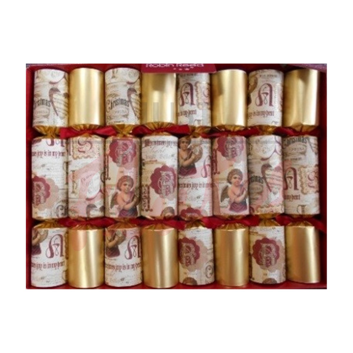 Robin Reed 'Whistle' Christmas Crackers, Gold Cherubs - Box of 8