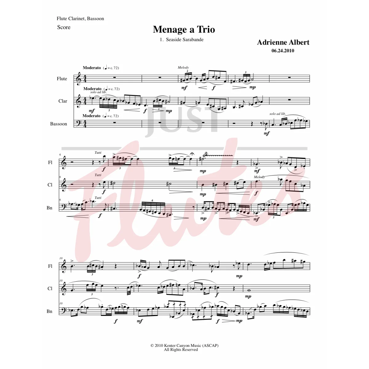 Menage a Trio for Flute/Alto Flute, Clarinet/Bass Clarinet and Bassoon