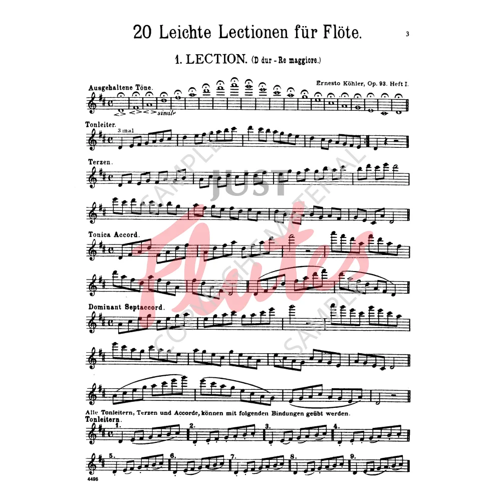 20 Easy Melodic Progressive Exercises Op93 Vol.1 - E. Köhler. Just Flutes