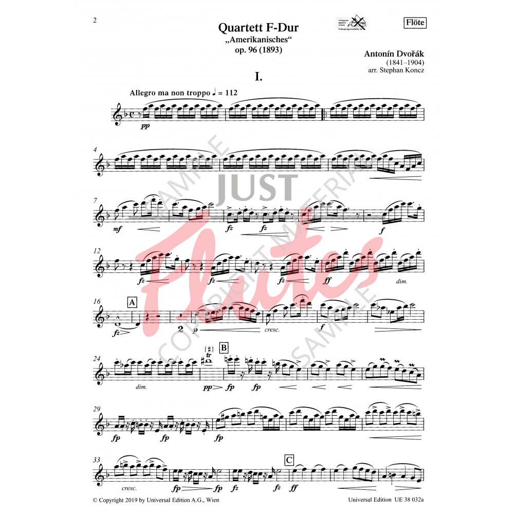 Quartet in F Major 'American Quartet' arranged for Flute, Violin