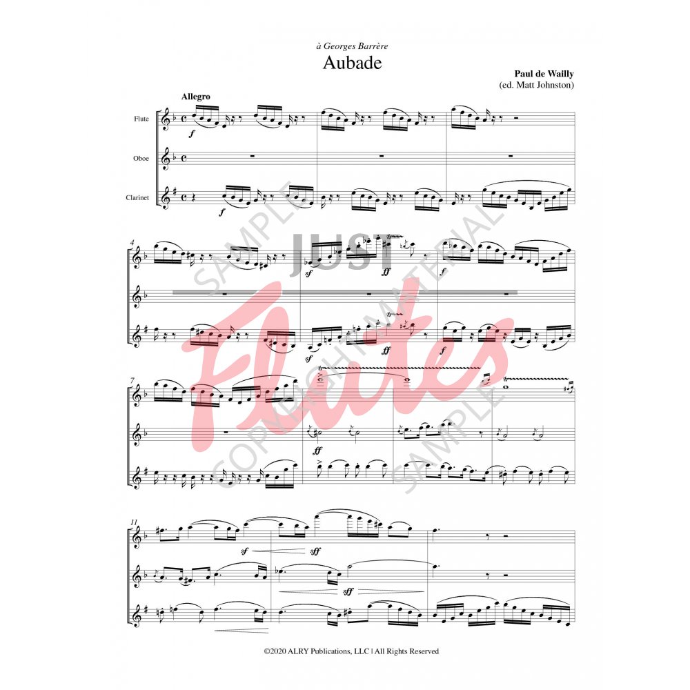 Aubade for Flute Oboe and Clarinet P. de Wailly. Just Flutes