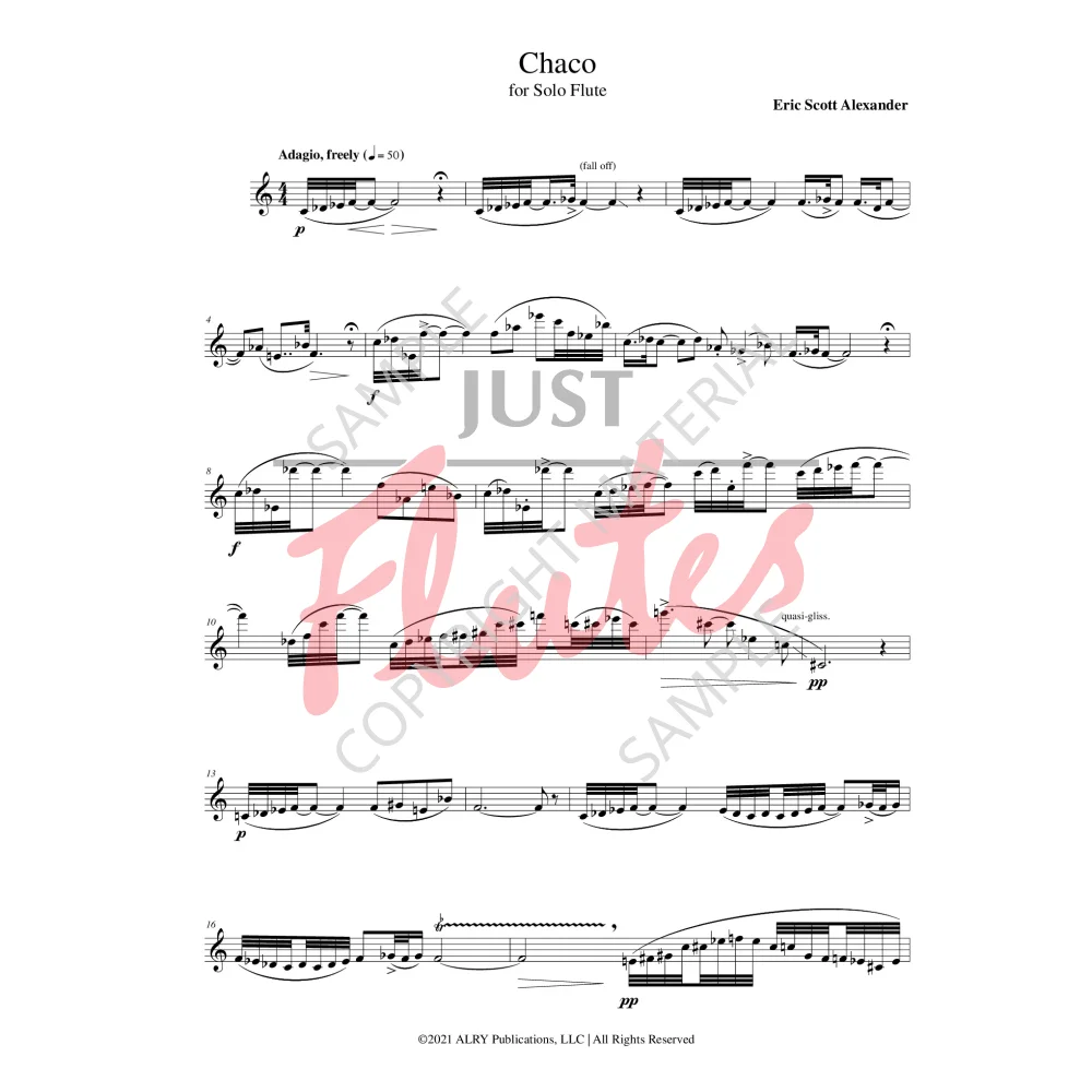 Chaco for Solo Flute E.S. Alexander. Just Flutes London