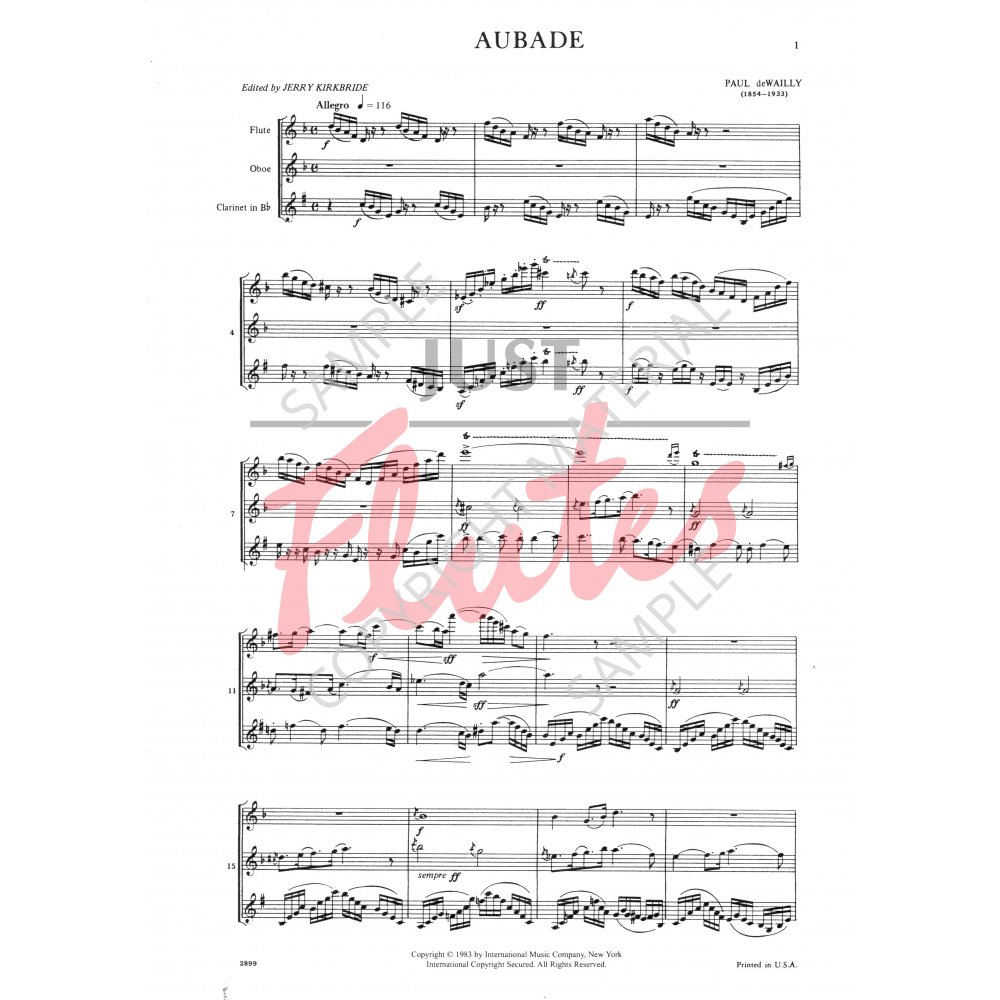 Aubade for Flute Oboe and Bb Clarinet P. de Wailly. Just Flutes